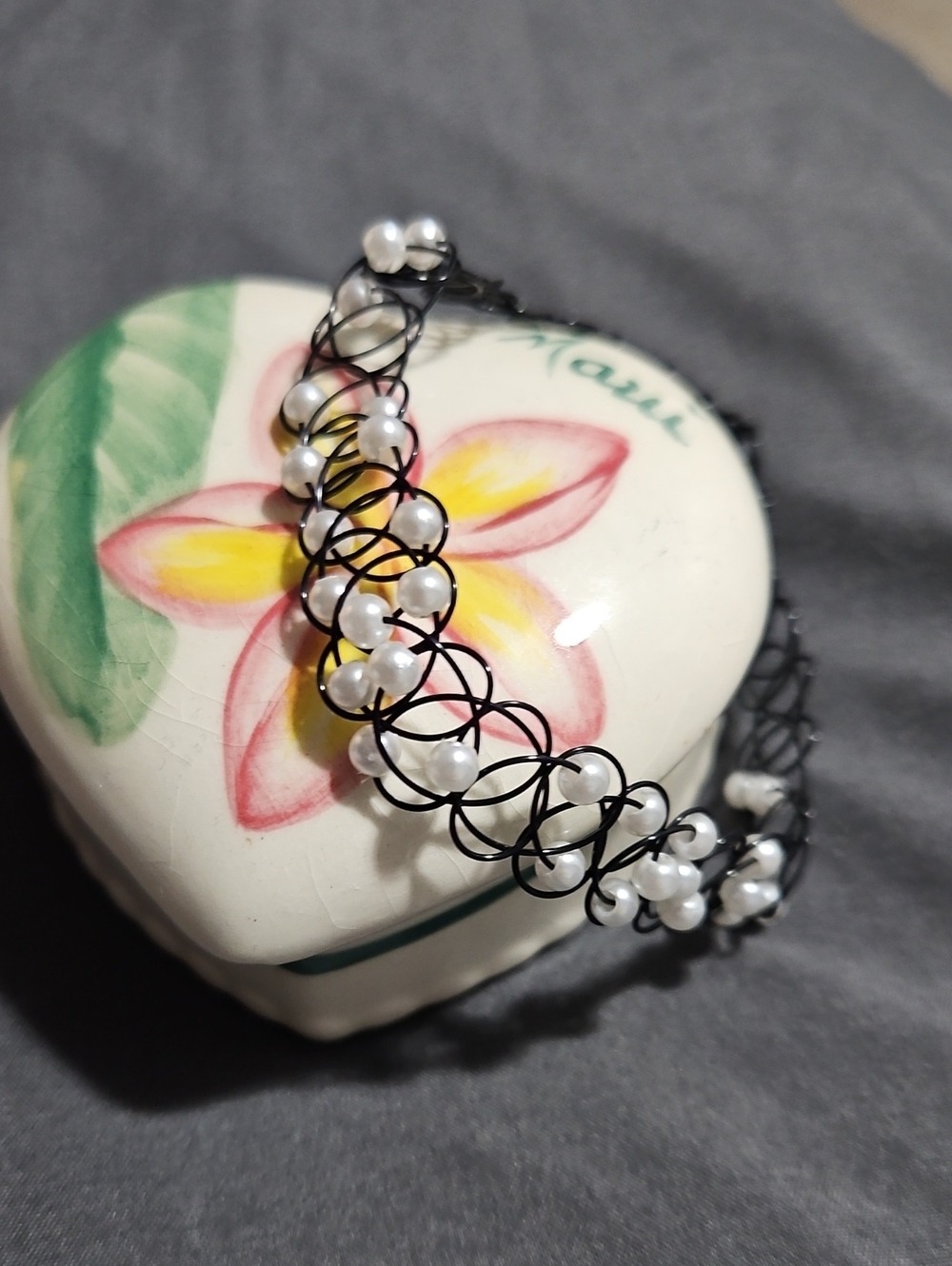 Black Faux Pearl Beaded Stretchy Choker